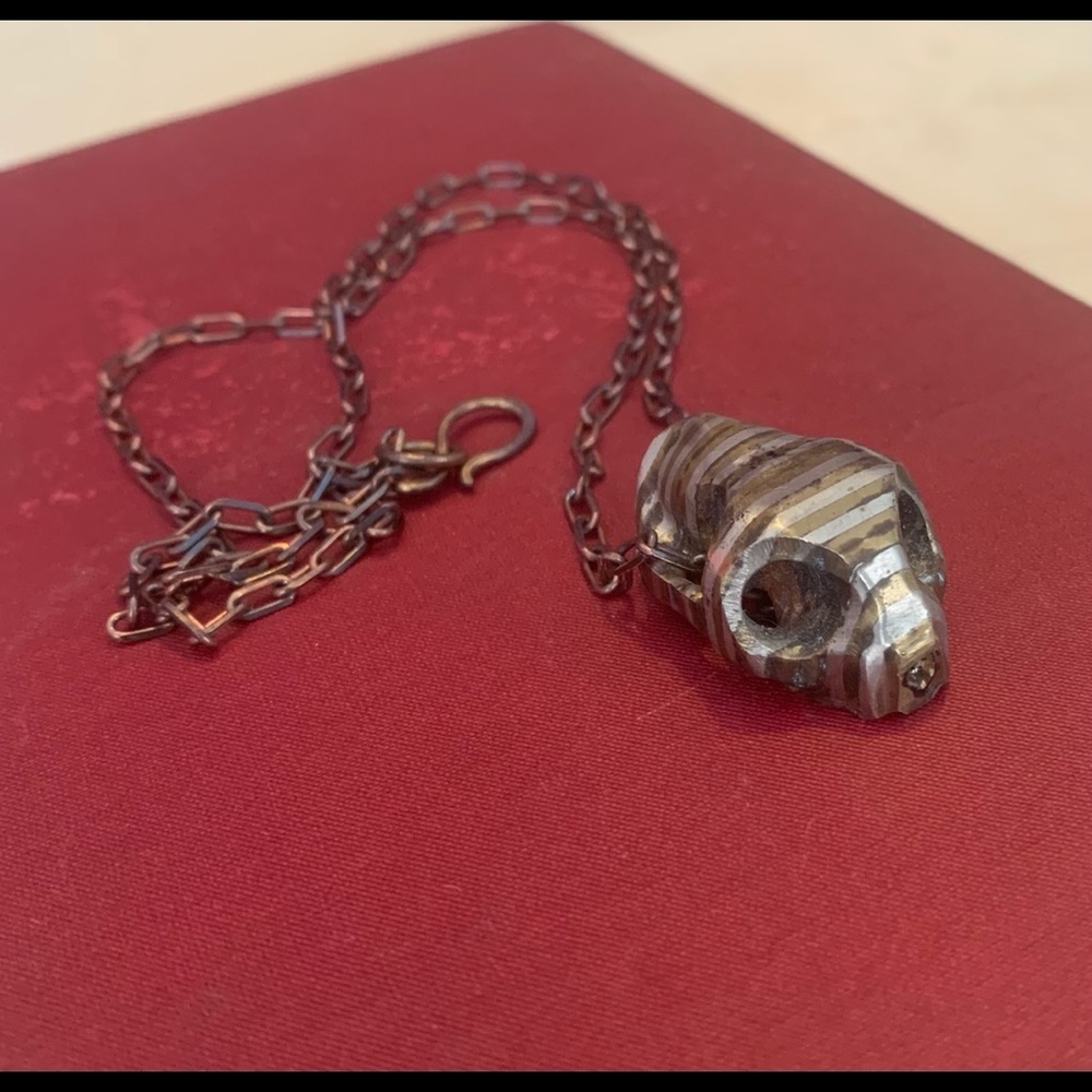 Cat Skull necklace hand carved metal unisex